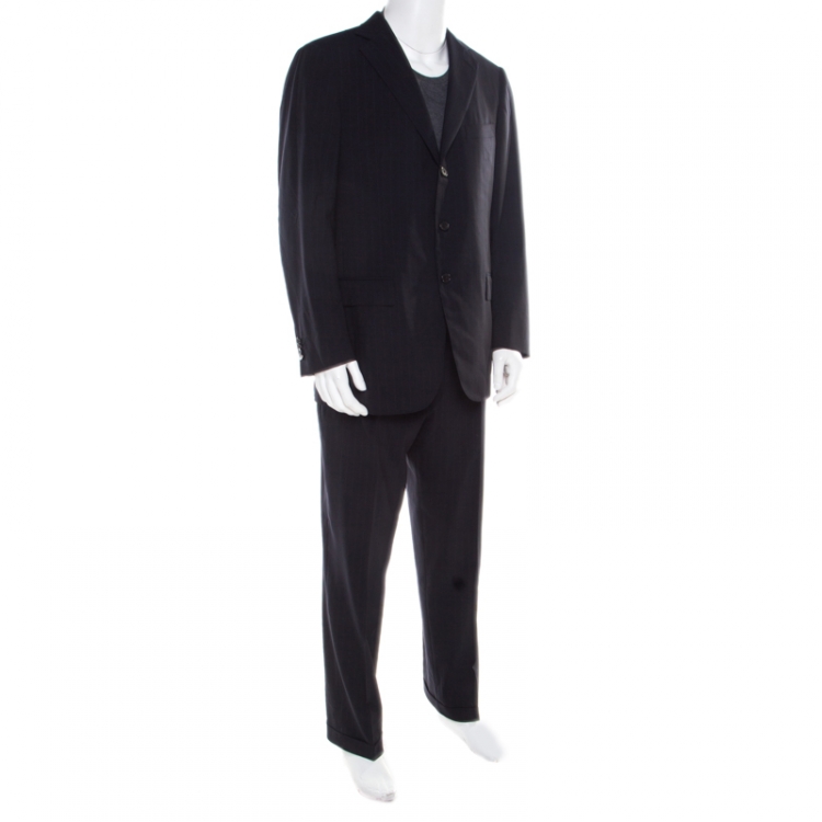 Pre Owned Ermenegildo Zegna Navy Blue Striped Wool Microsphere Suit XL