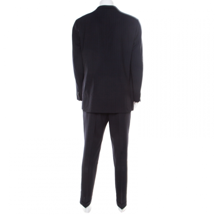 Pre Owned Ermenegildo Zegna Navy Blue Striped Wool Microsphere Suit XL