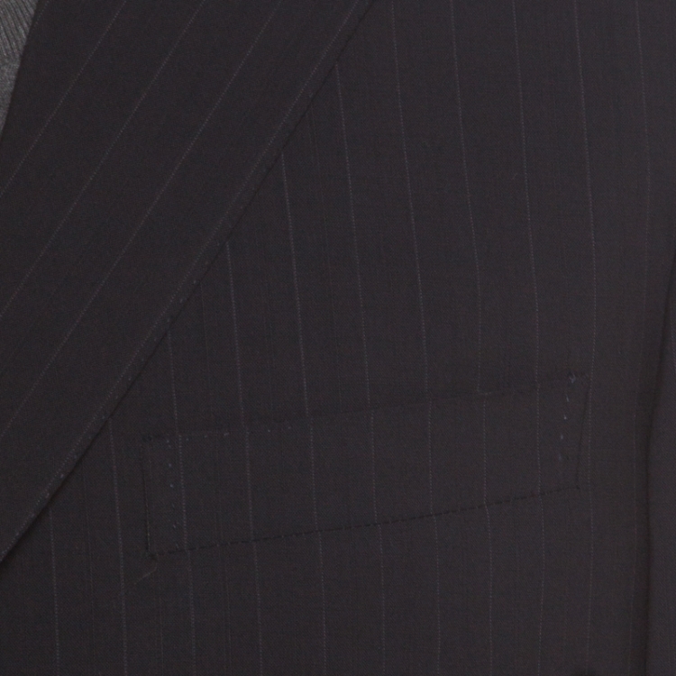 Pre Owned Ermenegildo Zegna Navy Blue Striped Wool Microsphere Suit XL