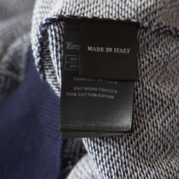 Pre Owned Ermenegildo Zegna Blue Diamond Patterned Cotton Jacquard  Polo T Shirt XL