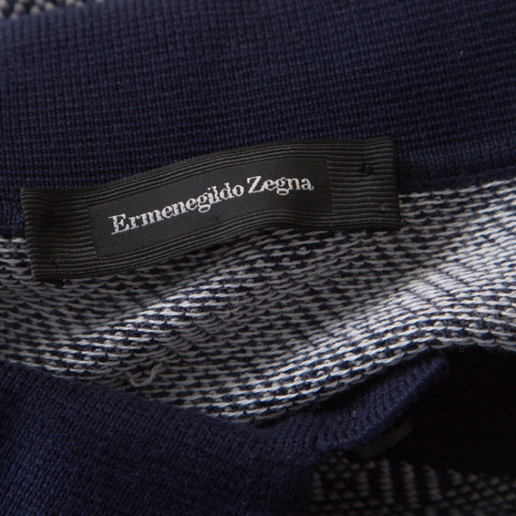 Pre Owned Ermenegildo Zegna Blue Diamond Patterned Cotton Jacquard  Polo T Shirt XL