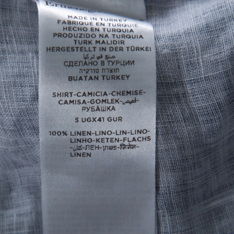 Pre Owned Ermenegildo Zegna Blue Linen Mandarin Collar Button Down Shirt XL