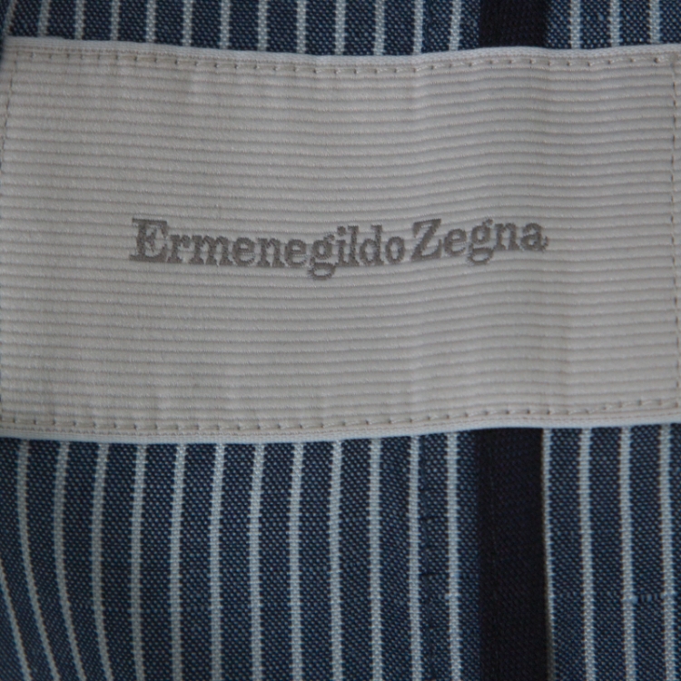 Pre Owned Ermenegildo Zegna Blue Striped Linen and Silk Blend Light Blazer L