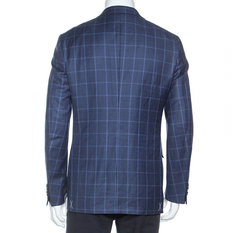 Pre Owned Ermenegildo Zegna Blue Windowpane Check Wool Milano Easy Fit Blazer XL