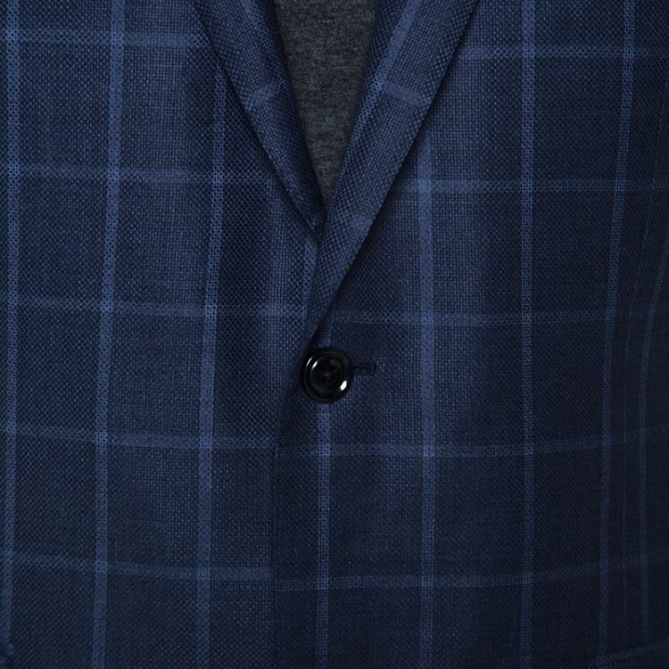 Pre Owned Ermenegildo Zegna Blue Windowpane Check Wool Milano Easy Fit Blazer XL