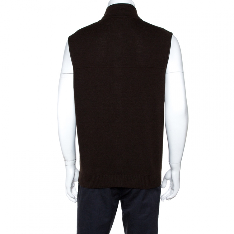 Pre Owned Ermenegildo Zegna Brown Wool Sleeveless Zip Front Cardigan XL