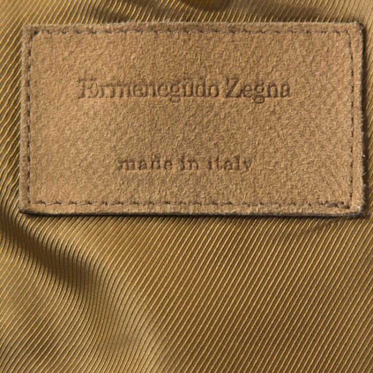 Pre Owned Ermenegildo Zegna Beige Leather Two Buttoned Blazer L