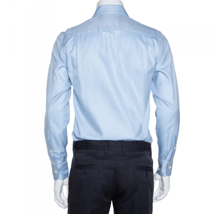 Pre Owned Ermenegildo Zegna Light Blue Diagonal Striped Cotton Long Sleeve Shirt S