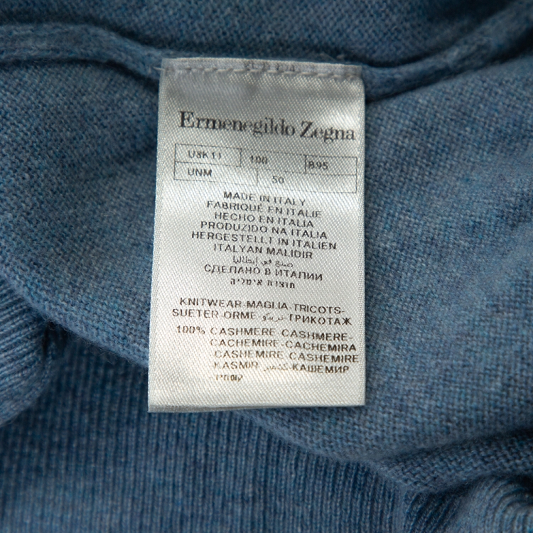 Pre Owned Ermenegildo Zegna Light Blue Cashmere V-Neck Sweater M