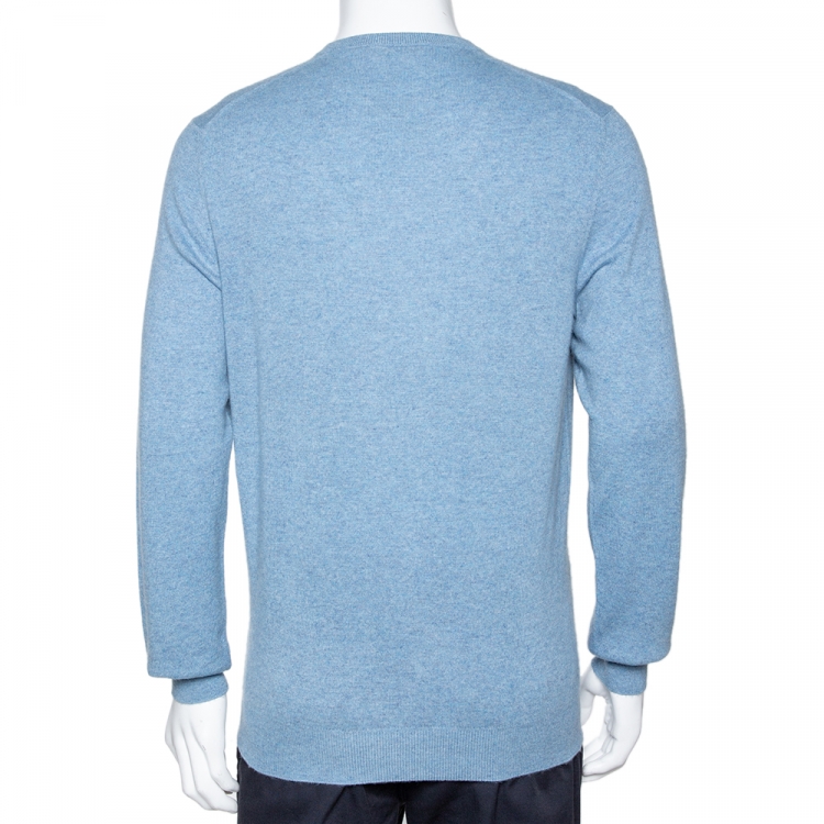 Pre Owned Ermenegildo Zegna Light Blue Cashmere V-Neck Sweater M