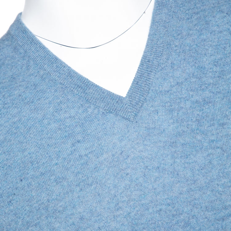 Pre Owned Ermenegildo Zegna Light Blue Cashmere V-Neck Sweater M