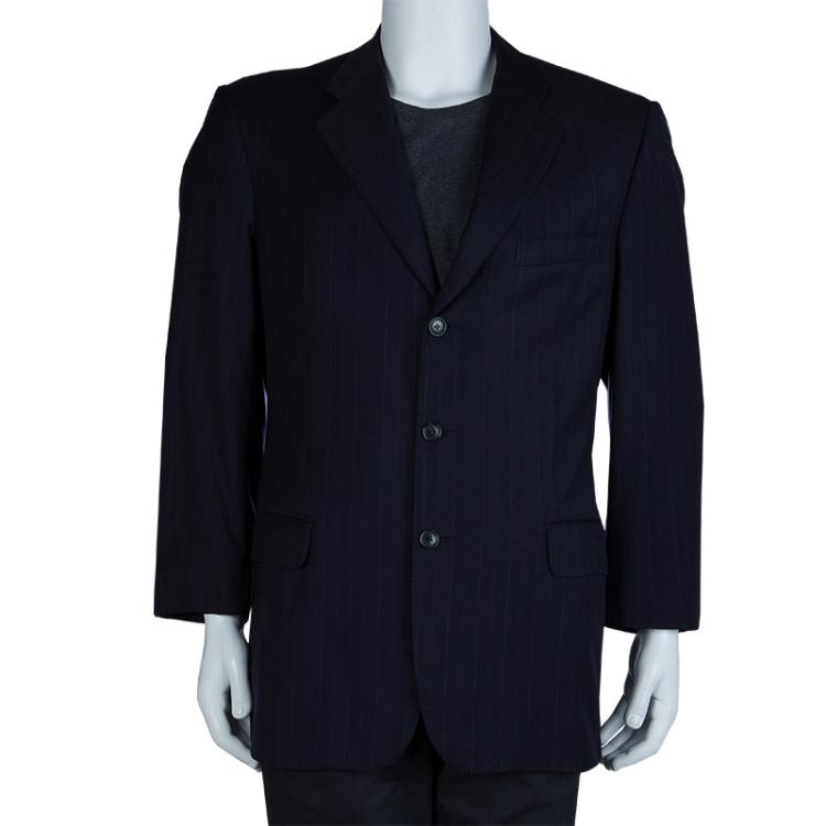 Pre Owned Ermenegildo Zegna Men's Navy Blue Striped Worsted Wool Blazer L