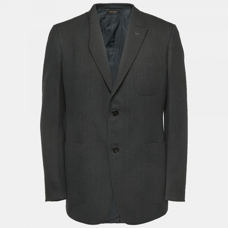 Pre Owned Ermenegildo Zegna Couture Black Patterned Wool Single Breasted Blazer XL