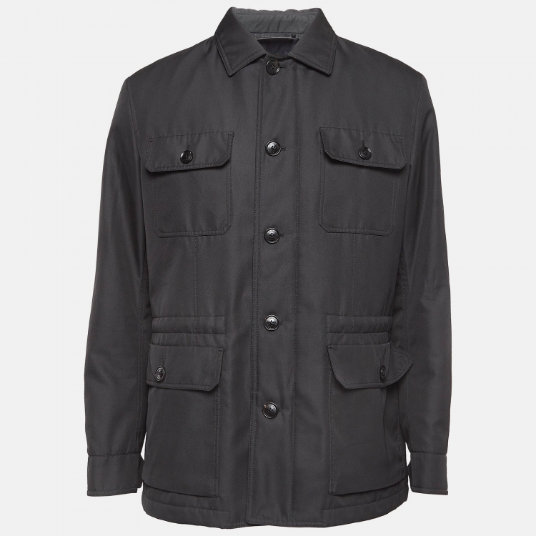 Pre Owned Ermenegildo Zegna Black Synthetic Patch Pocket Detail Button Front Jacket XL