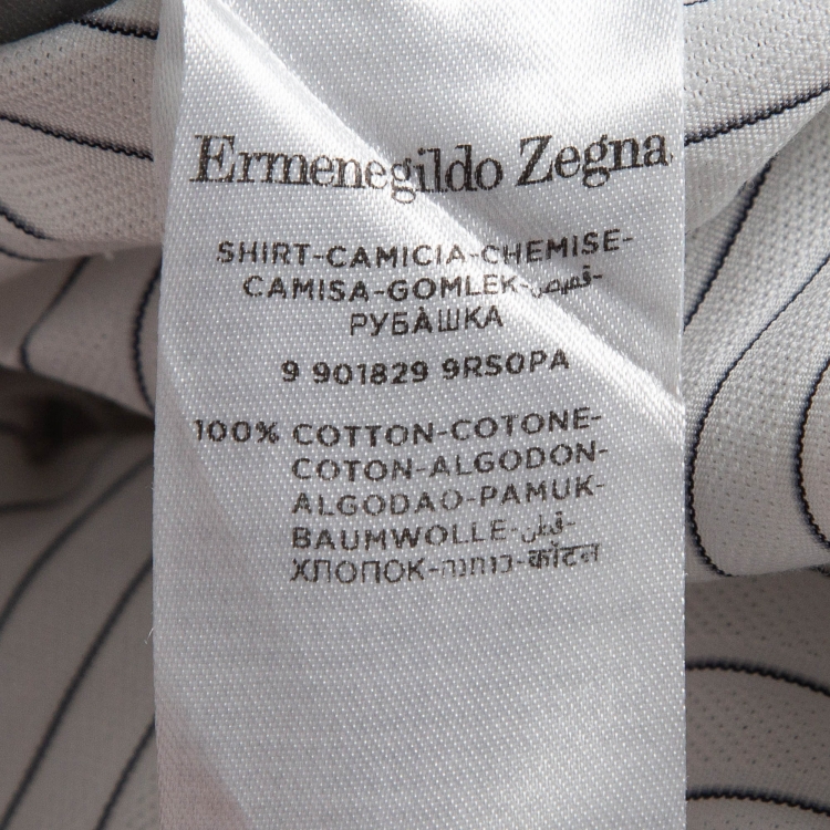 Pre Owned Ermenegildo Zegna White Pinstripe Cotton Regular Fit Shirt L