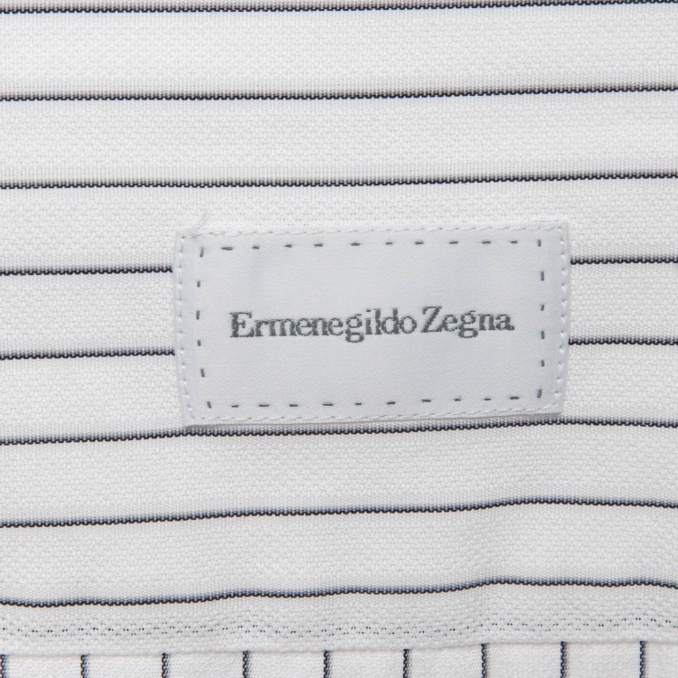 Pre Owned Ermenegildo Zegna White Pinstripe Cotton Regular Fit Shirt L