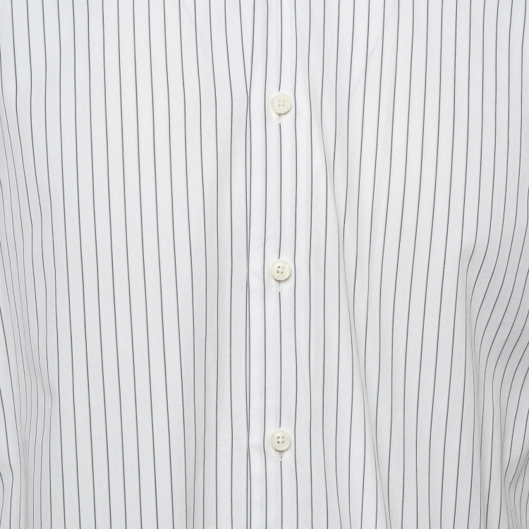 Pre Owned Ermenegildo Zegna White Pinstripe Cotton Regular Fit Shirt L