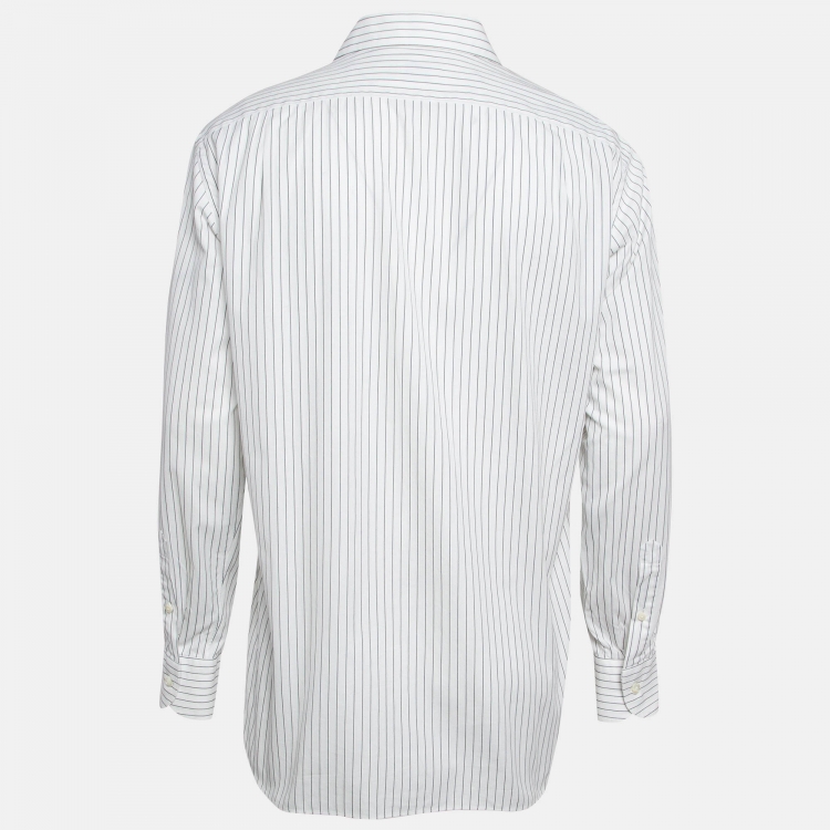 Pre Owned Ermenegildo Zegna White Pinstripe Cotton Regular Fit Shirt L