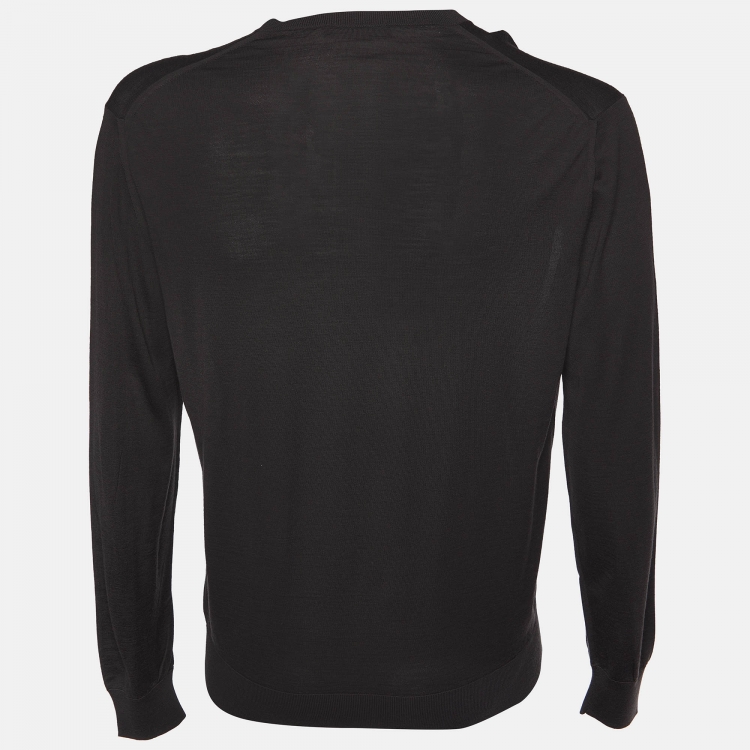 Pre Owned Ermenegildo Zegna Dark Brown Wool Knit V-Neck T-Shirt XL