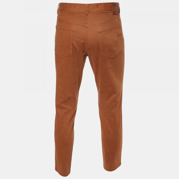 Pre Owned Zegna Brown Cotton Regular Fit City Trousers M/Waist 34.5"