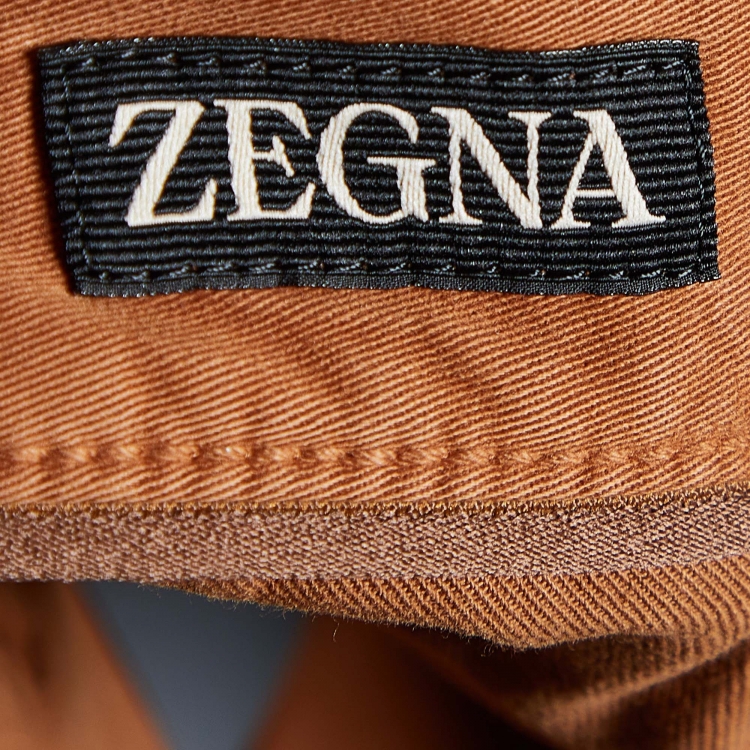 Pre Owned Zegna Brown Cotton Regular Fit City Trousers M/Waist 34.5"