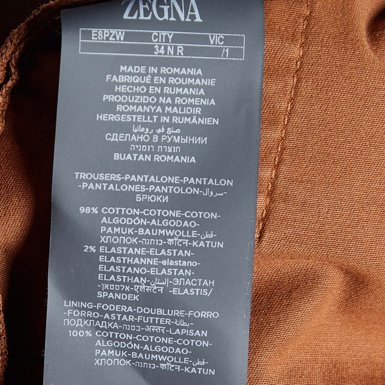 Pre Owned Zegna Brown Cotton Regular Fit City Trousers M/Waist 34.5"