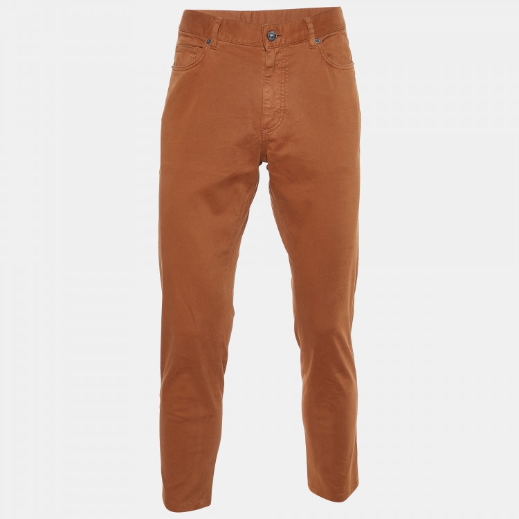 Pre Owned Zegna Brown Cotton Regular Fit City Trousers M/Waist 34.5"