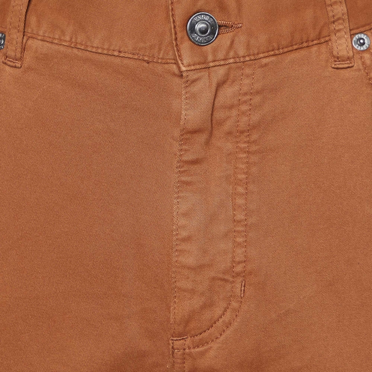 Pre Owned Zegna Brown Cotton Regular Fit City Trousers M/Waist 34.5"