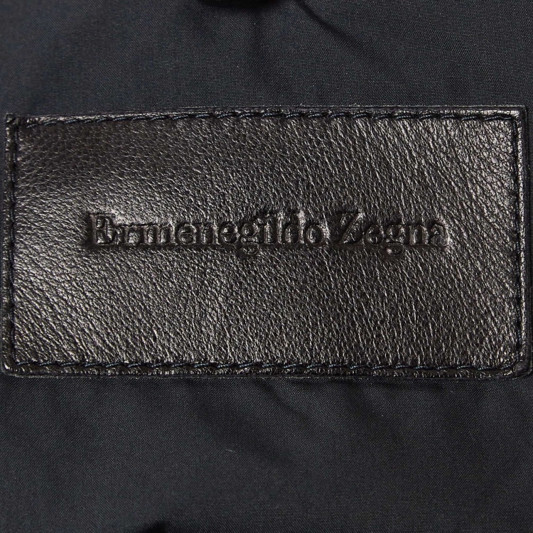 Pre Owned Ermenegildo Zegna Blue/Black Leather and Suede Bomber Jacket XXXL