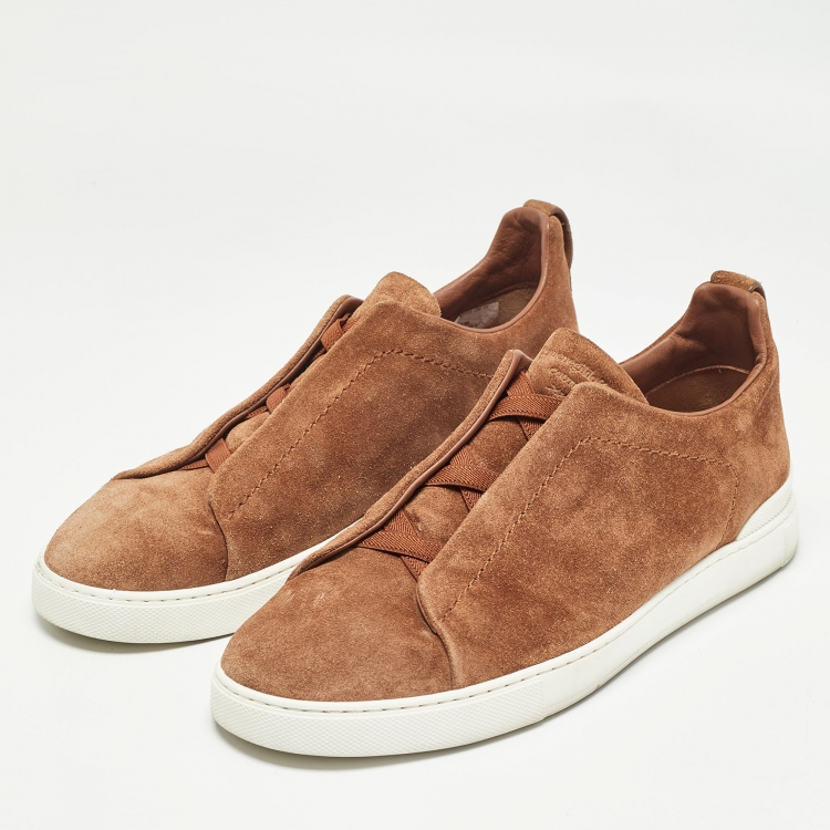 Pre Owned Ermenegildo Zegna Brown Suede Triple Stitch Slip On Sneakers Size 43