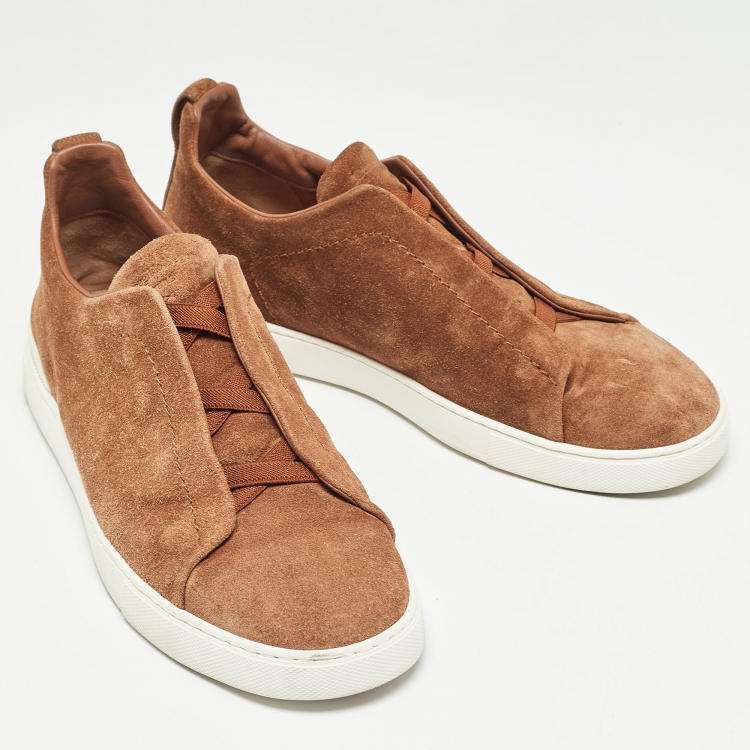 Pre Owned Ermenegildo Zegna Brown Suede Triple Stitch Slip On Sneakers Size 43