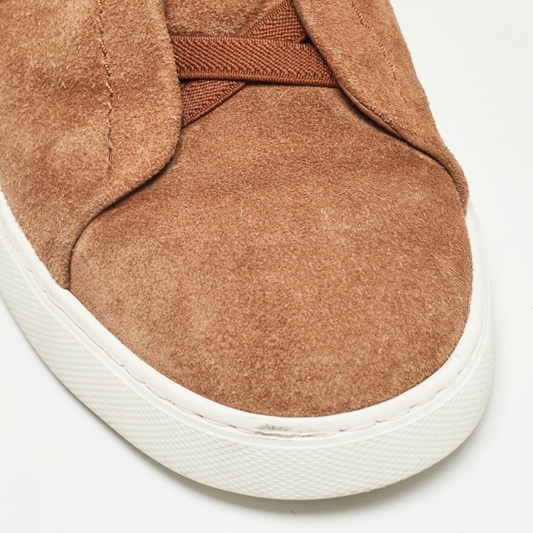 Pre Owned Ermenegildo Zegna Brown Suede Triple Stitch Slip On Sneakers Size 43