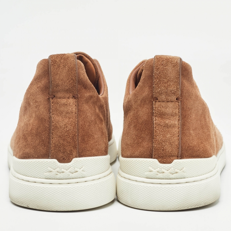 Pre Owned Ermenegildo Zegna Brown Suede Triple Stitch Slip On Sneakers Size 43