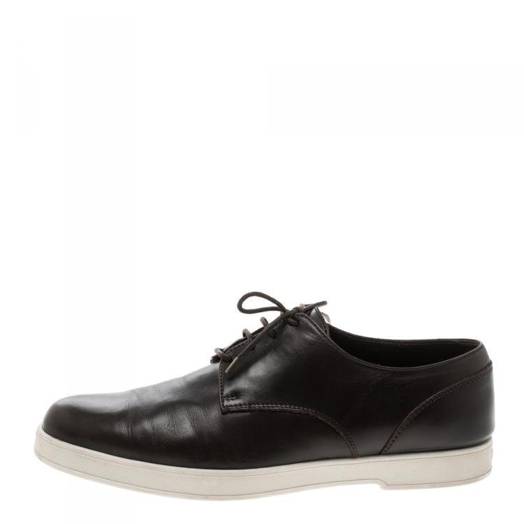 Pre Owned Ermenegildo Zegna Brown Leather Lace Up Sneakers Size 42.5