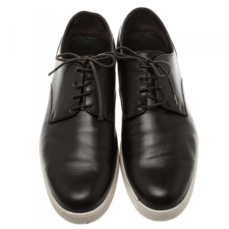 Pre Owned Ermenegildo Zegna Brown Leather Lace Up Sneakers Size 42.5