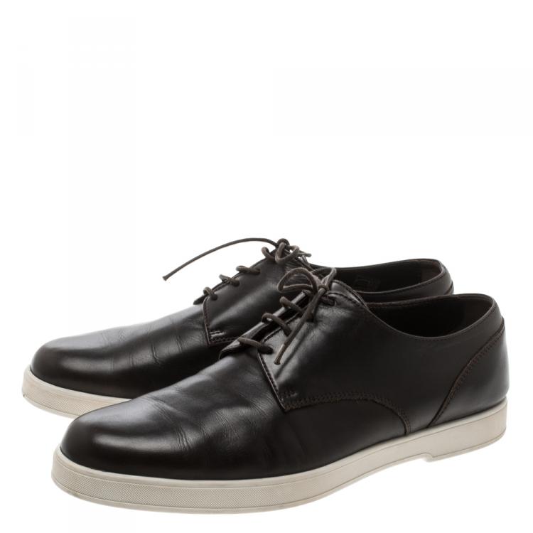 Pre Owned Ermenegildo Zegna Brown Leather Lace Up Sneakers Size 42.5