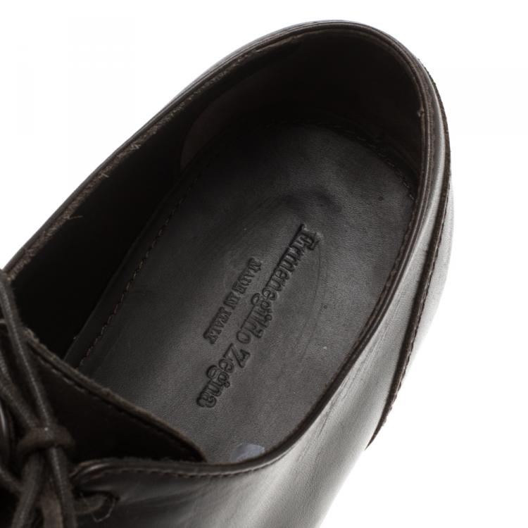 Pre Owned Ermenegildo Zegna Brown Leather Lace Up Sneakers Size 42.5