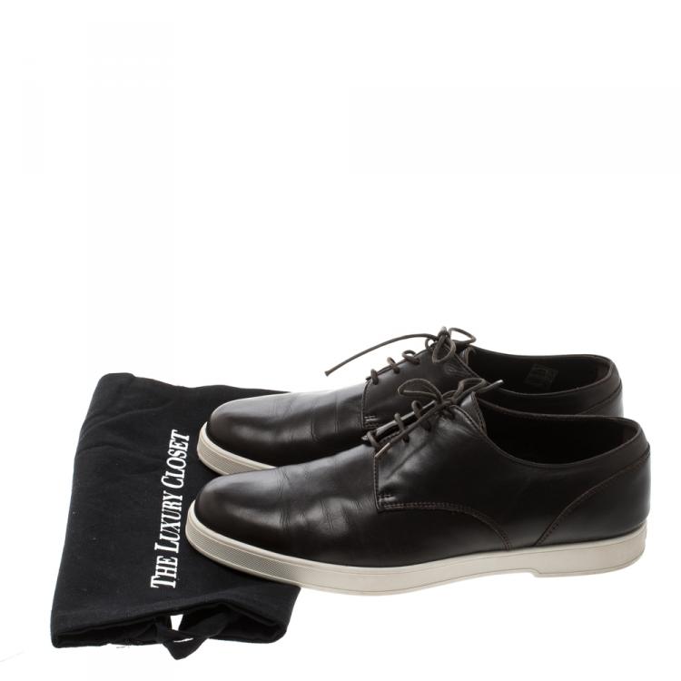 Pre Owned Ermenegildo Zegna Brown Leather Lace Up Sneakers Size 42.5