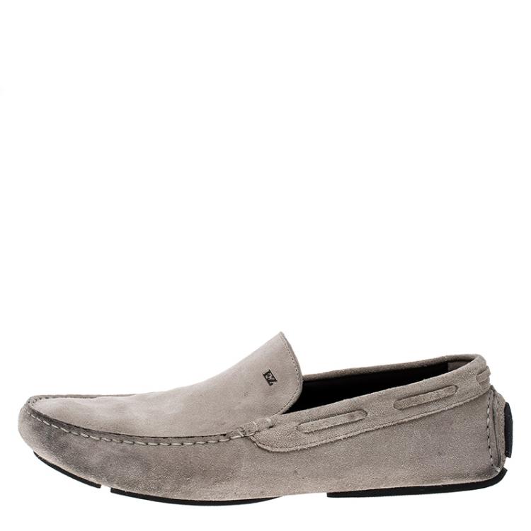 Pre Owned Ermenegildo Zegna Grey Suede Driving Loafers Size 41