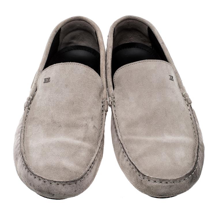 Pre Owned Ermenegildo Zegna Grey Suede Driving Loafers Size 41