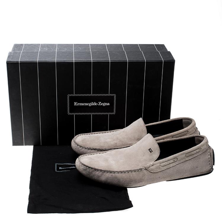 Pre Owned Ermenegildo Zegna Grey Suede Driving Loafers Size 41