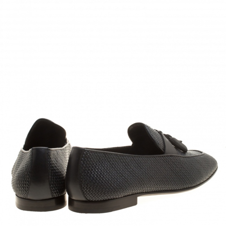 Pre Owned Ermenegildo Zegna Black Woven Leather Lido Tassel Loafers Size 42