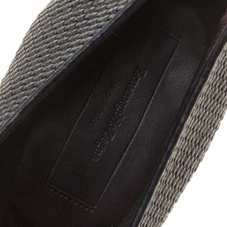 Pre Owned Ermenegildo Zegna Black Woven Leather Lido Tassel Loafers Size 42