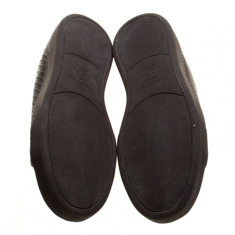 Pre Owned Ermenegildo Zegna Couture Dark Brown Woven Leather Pelle Tessuta Triple Stitch Slip On Sneakers Size 41