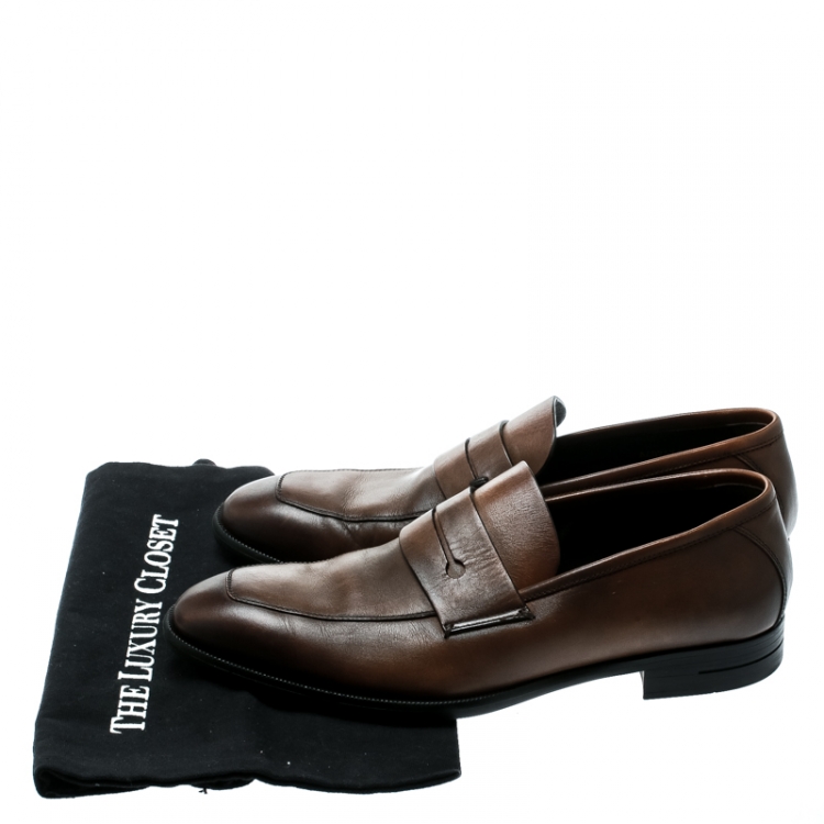 Pre Owned Ermenegildo Zegna Brown Leather Penny Loafers Size 41