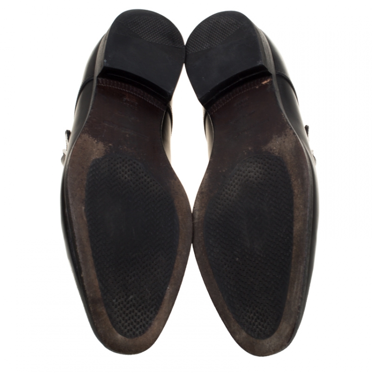 Pre Owned Ermenegildo Zegna Black Leather Monk Strap Oxfords Size 41.5