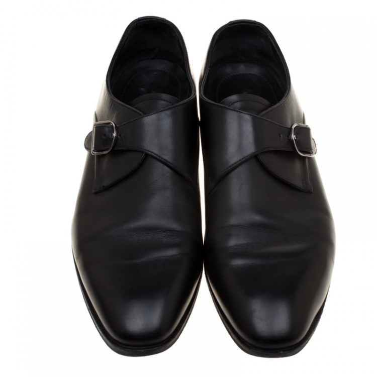 Pre Owned Ermenegildo Zegna Black Leather Monk Strap Oxfords Size 41.5