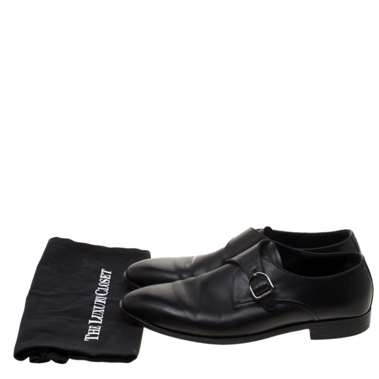 Pre Owned Ermenegildo Zegna Black Leather Monk Strap Oxfords Size 41.5