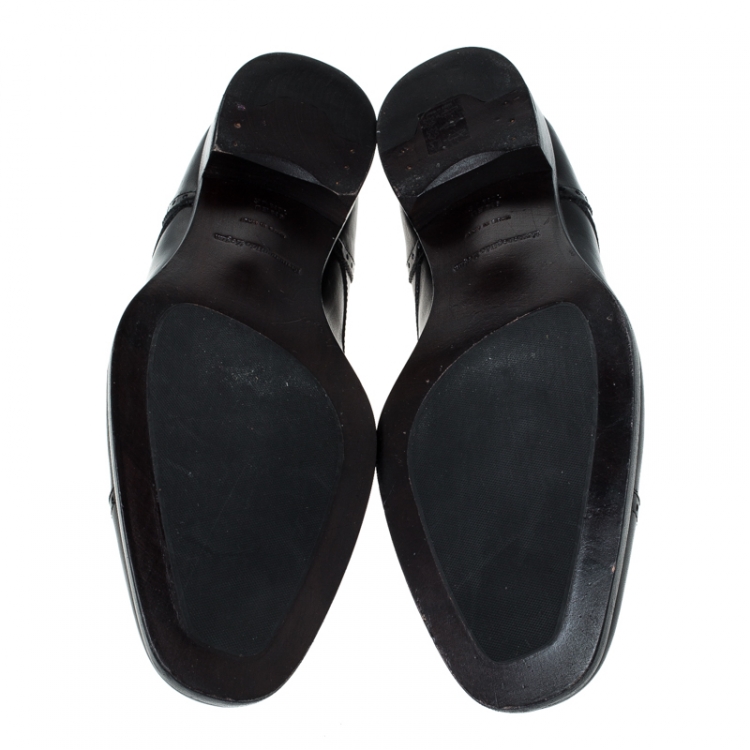 Pre Owned Ermenegildo Zegna Black Leather Oxfords Size 43.5