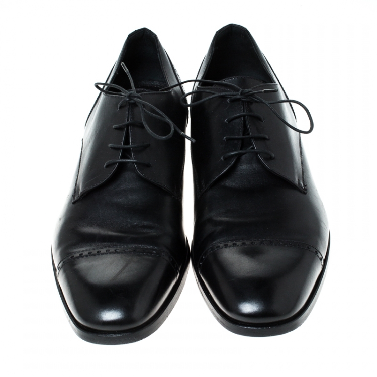Pre Owned Ermenegildo Zegna Black Leather Oxfords Size 43.5
